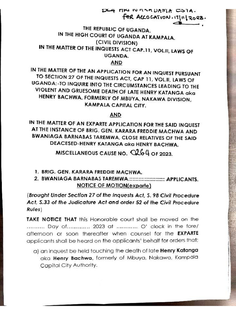 Application For Inquest | PDF