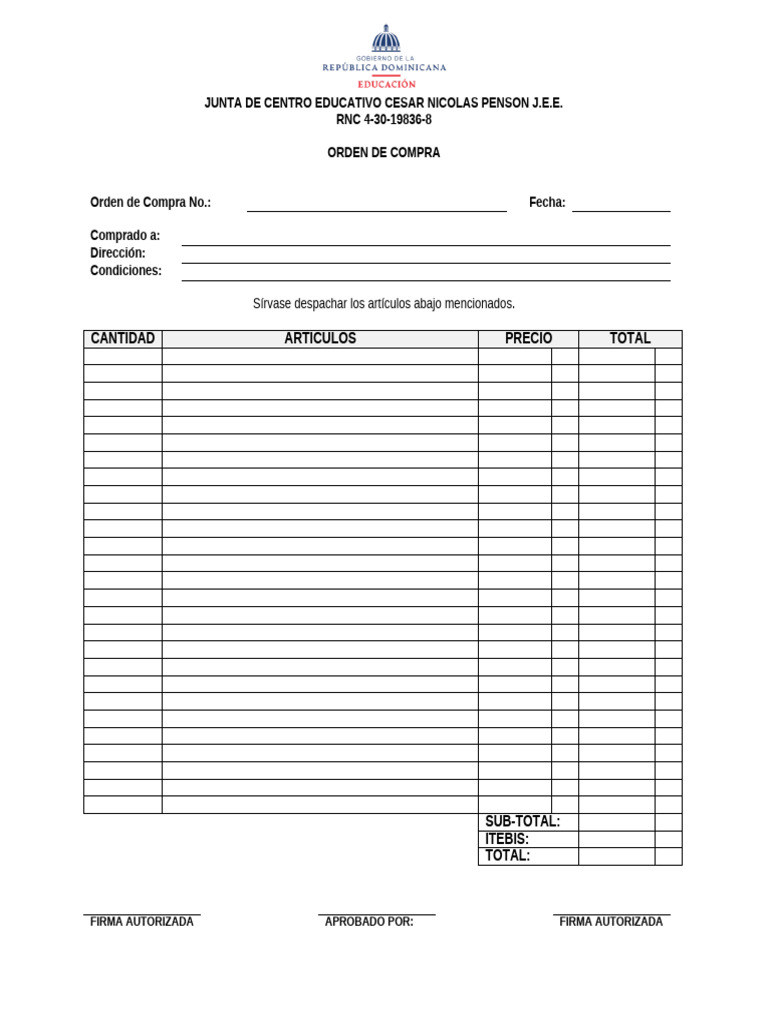 Junta de Centro LCNP - Orden de Compra | PDF