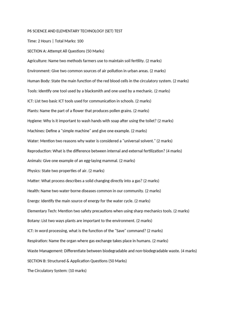 P6 SET AI TEST 1 | PDF | Flowers
