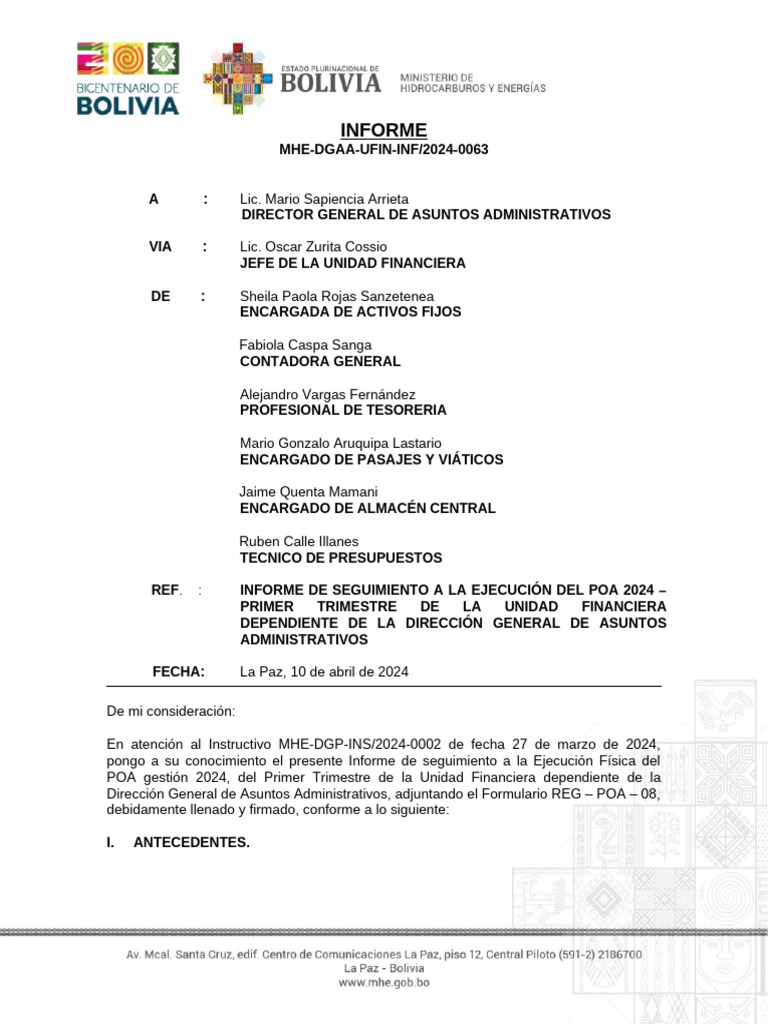 INFORME POA - PRIMER TRIMESTRE 2024 | PDF
