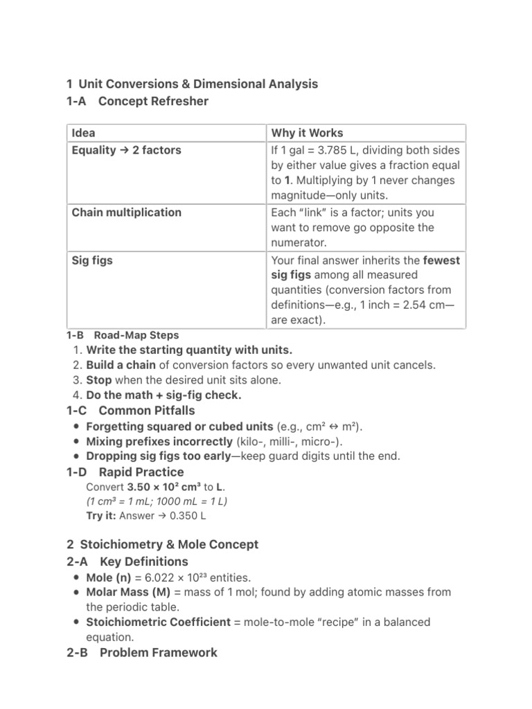 1 Unit Conversions & Dimensional Analysis | PDF | Mole (Unit ...