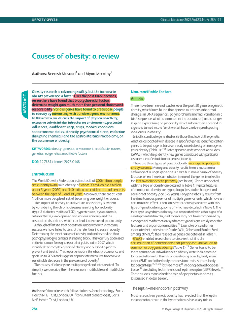 Causes of Obesity | PDF | Obesity | Leptin