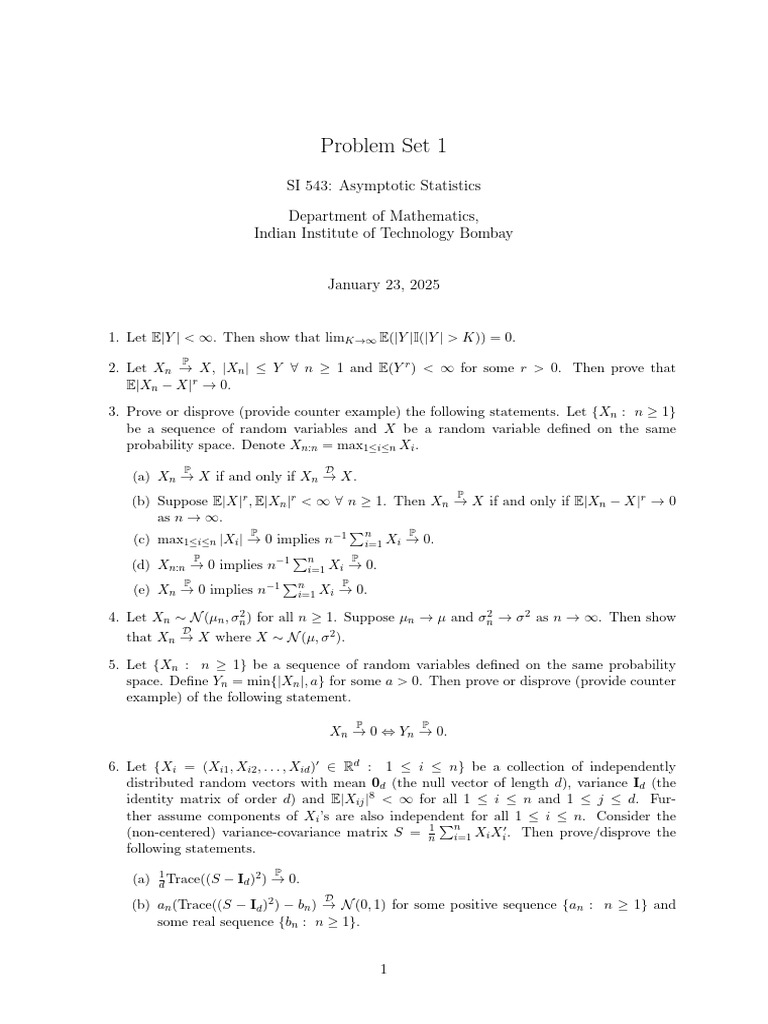 Problem Set 1 - 2025 Spring | PDF | Random Variable | Linear Algebra