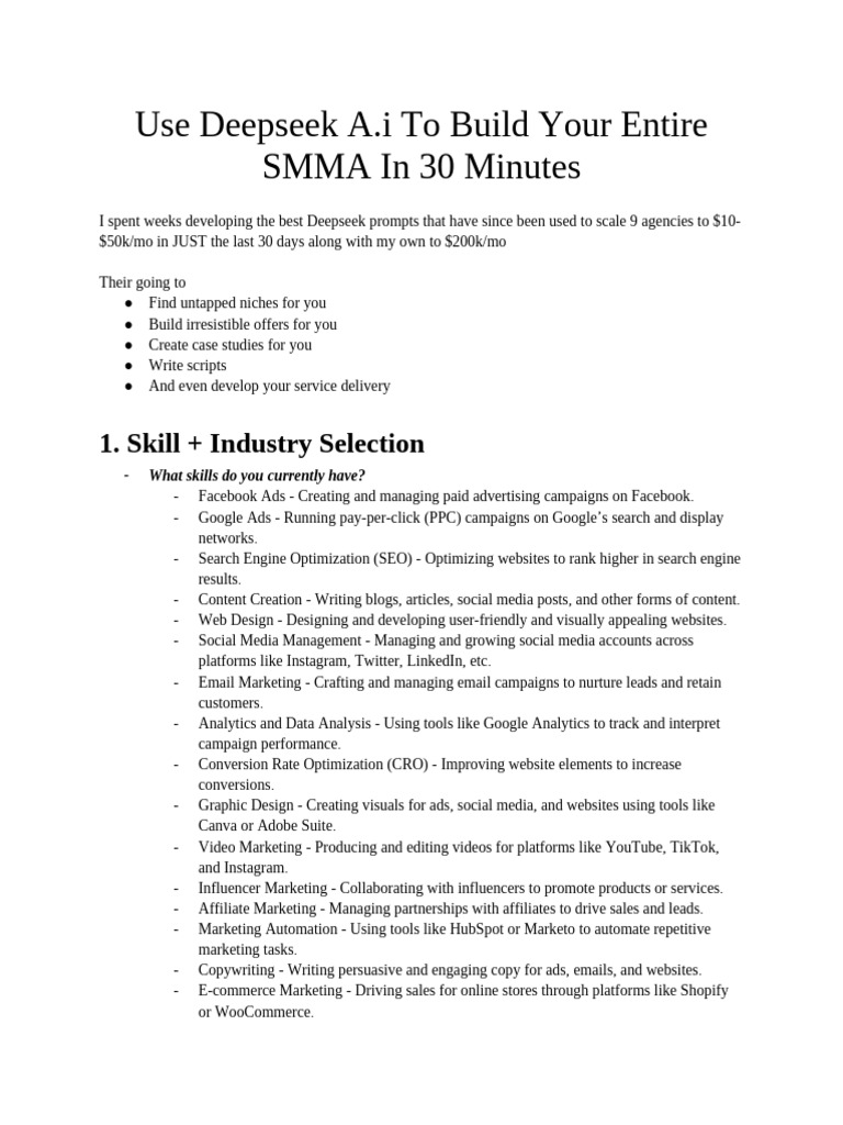 Use Deepseek A.I To Build Your SMMA in 30 Mins | PDF | Social Media ...