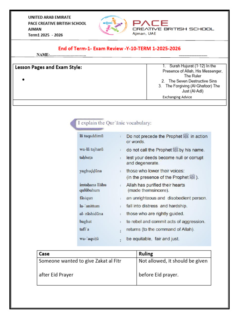 Year 10 Revision Worksheet | PDF | Muhammad | Abrahamic Religions