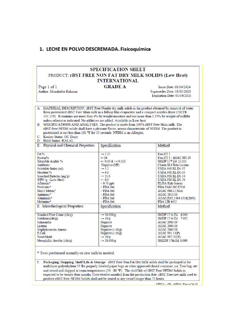 Datos Granulometria Humedad Grasa Densidad Polvos Para Tolva (3) | PDF