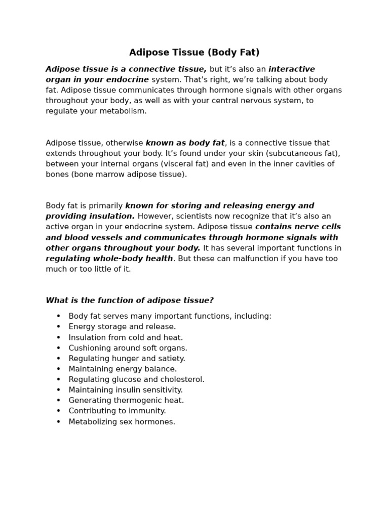 Adipose Tissue Body Fat | PDF | Adipose Tissue | Adipocyte