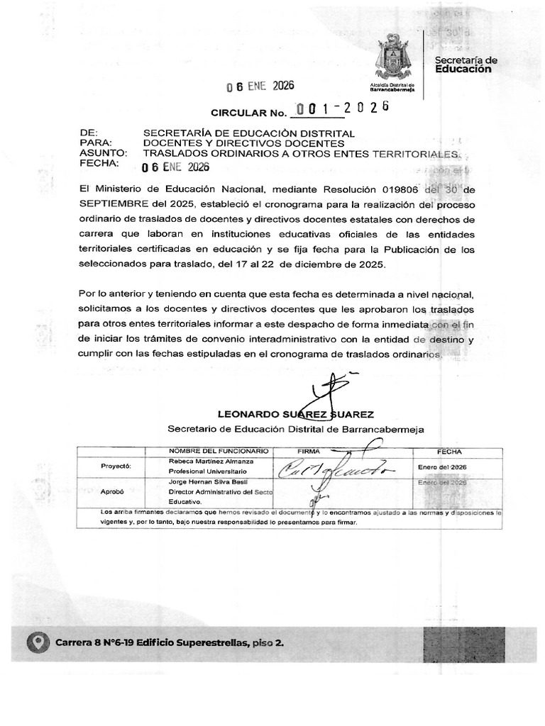 Circular 001 - 2026 | PDF