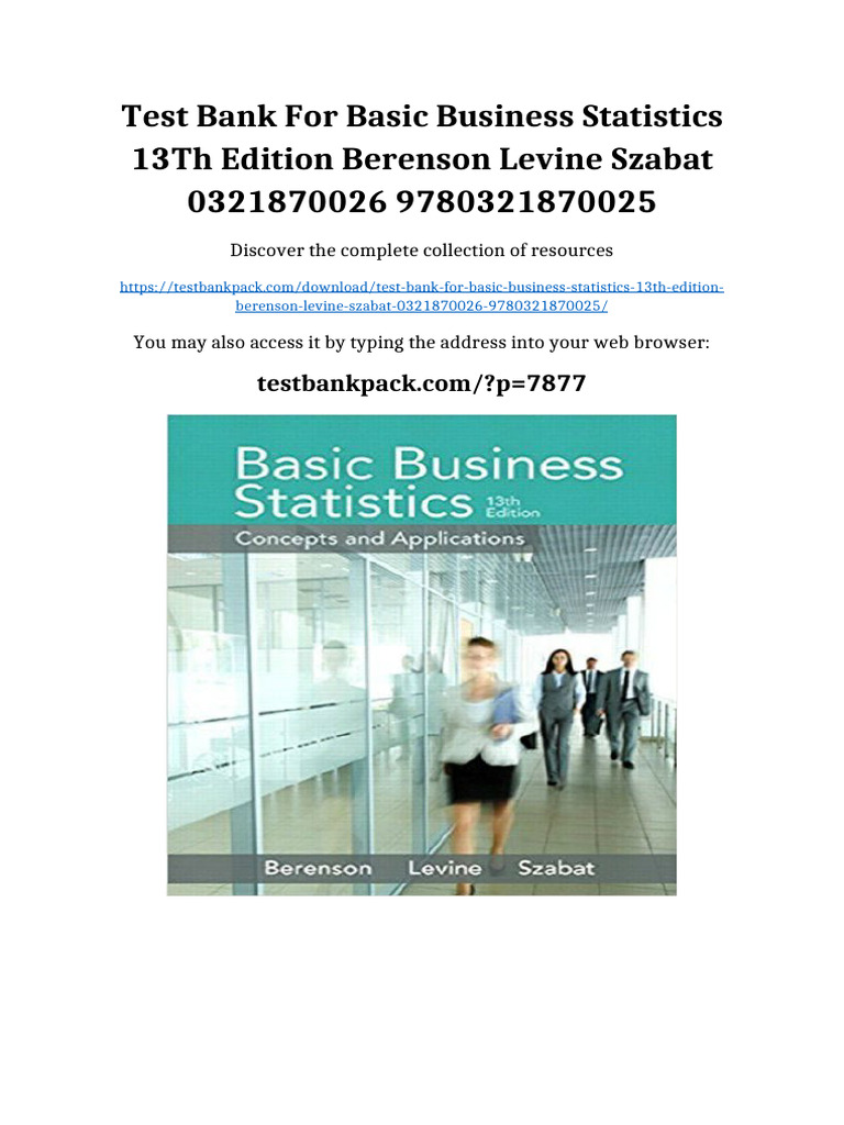 Test Bank for Basic Business Statistics 13th Edition Berenson Levine ...