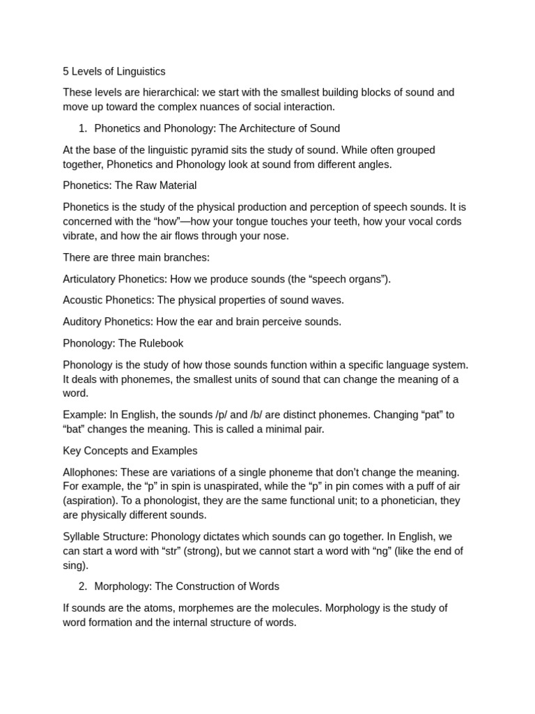 Five Levels of Linguistics | PDF | Phonology | Phonetics