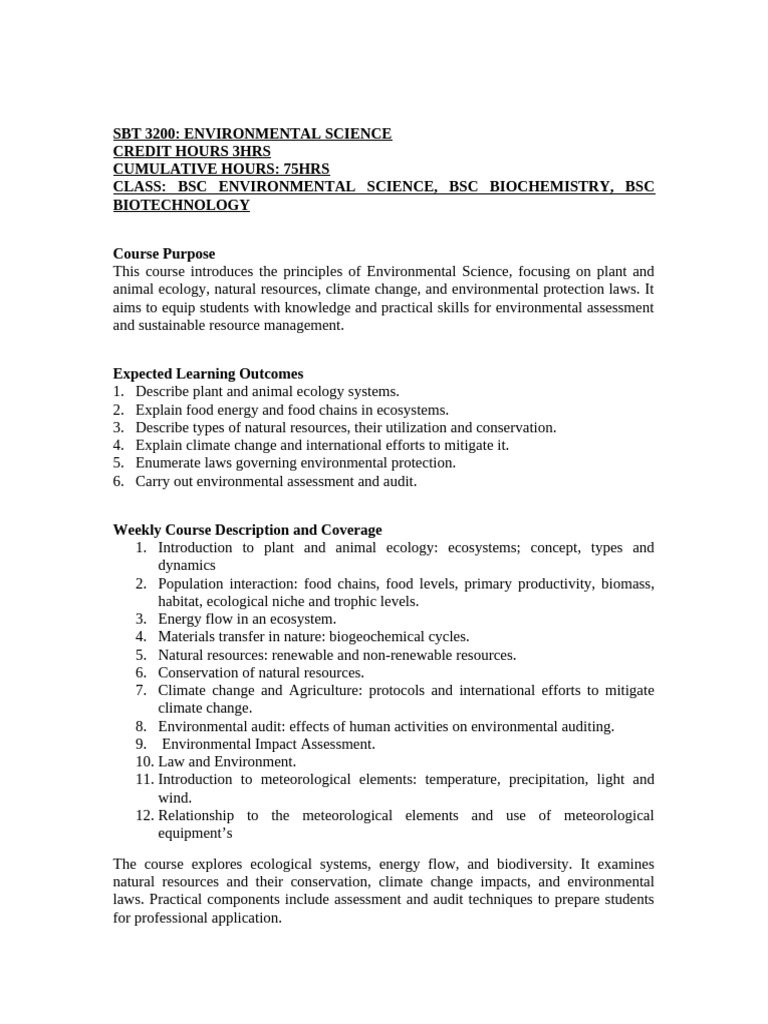 Environmental Science - Course Outline | PDF | Ecology | Ecosystem