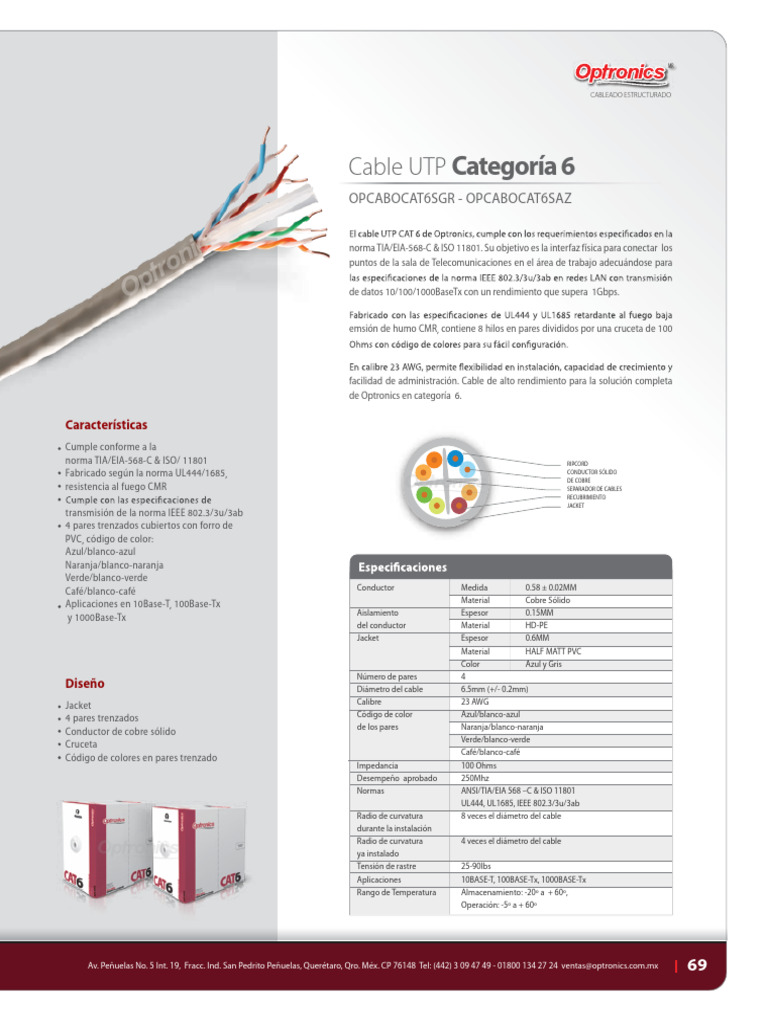 Cable UTP Cat 6 | PDF | Componentes eléctricos | Equipo eléctrico