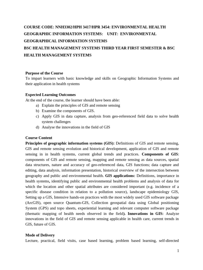 ENVIRONMENTAL HEALTH GIS-Course Outline | PDF | Geographic Information ...