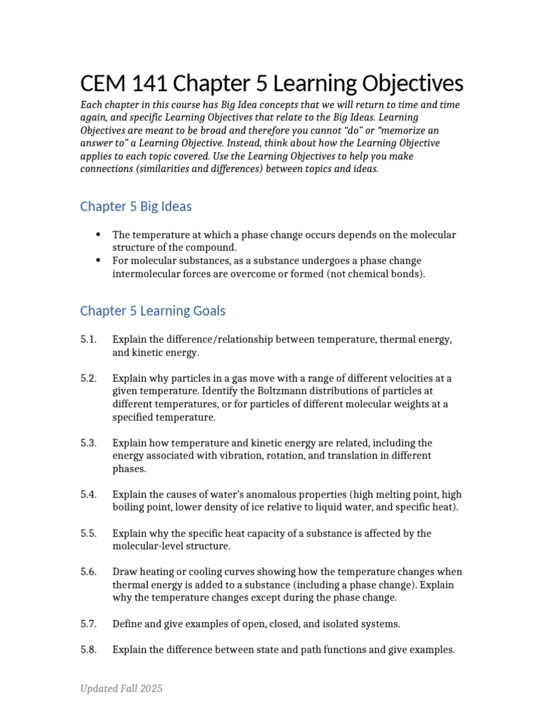 MSU CEM141 LearningObjectives Ch5 | PDF