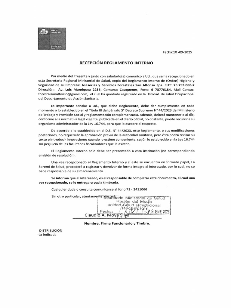 0104 Asesorias y Serv. Forest, San Alfonso SPA. 20260129 | PDF