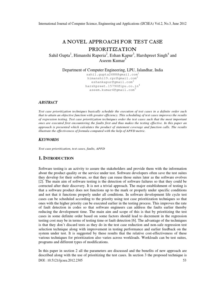 A Novel Approach For Test Case Prioritization | PDF | Software Testing ...