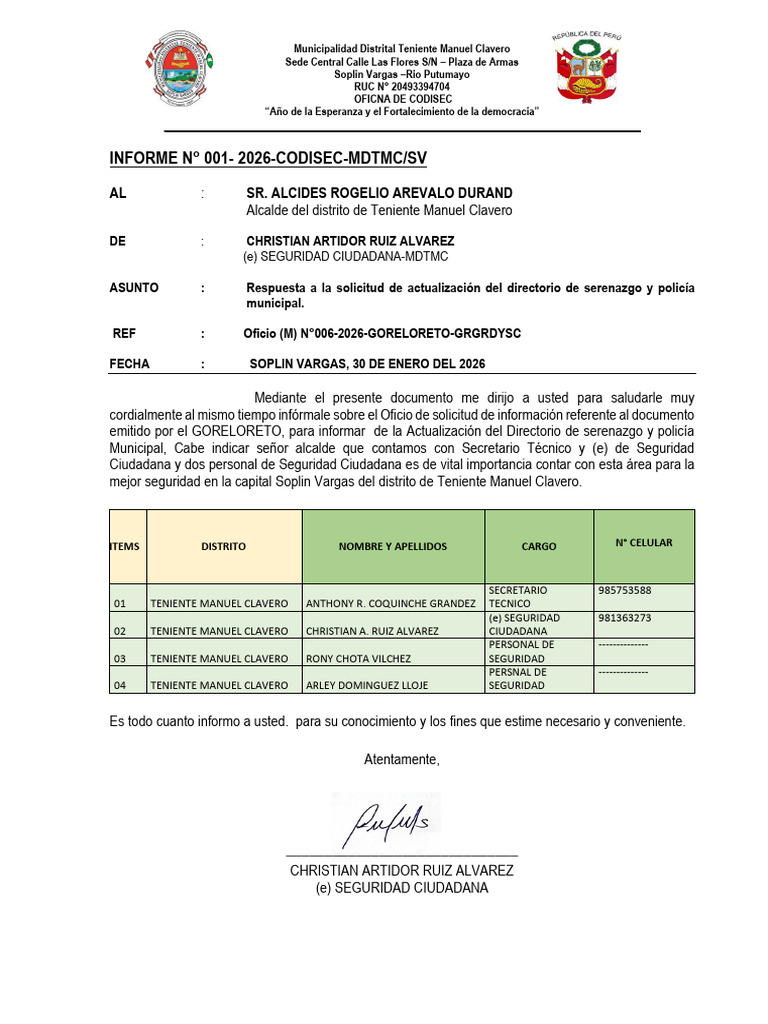 Informe de Respuesta Del Codisec2026 | PDF | Gobierno | Cumplimiento de ...