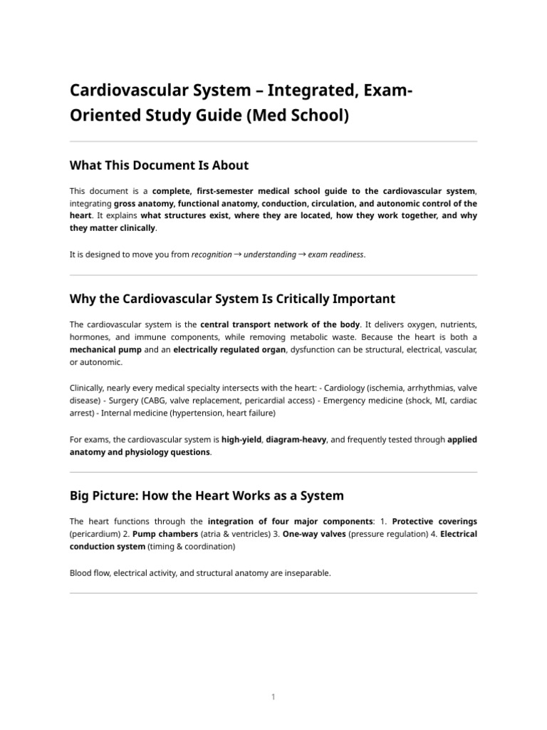 Cardiovascular System – High‑Yield Med School Final Exam Notes | PDF ...