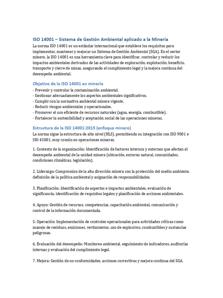 ISO 14001 Mineria Detallado | PDF | Minería | Entorno natural