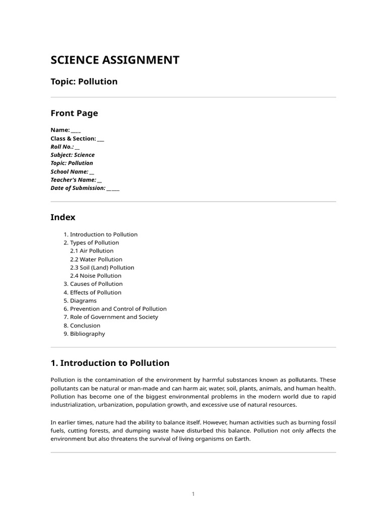 Science Assignment - Pollution | PDF | Pollution | Air Pollution