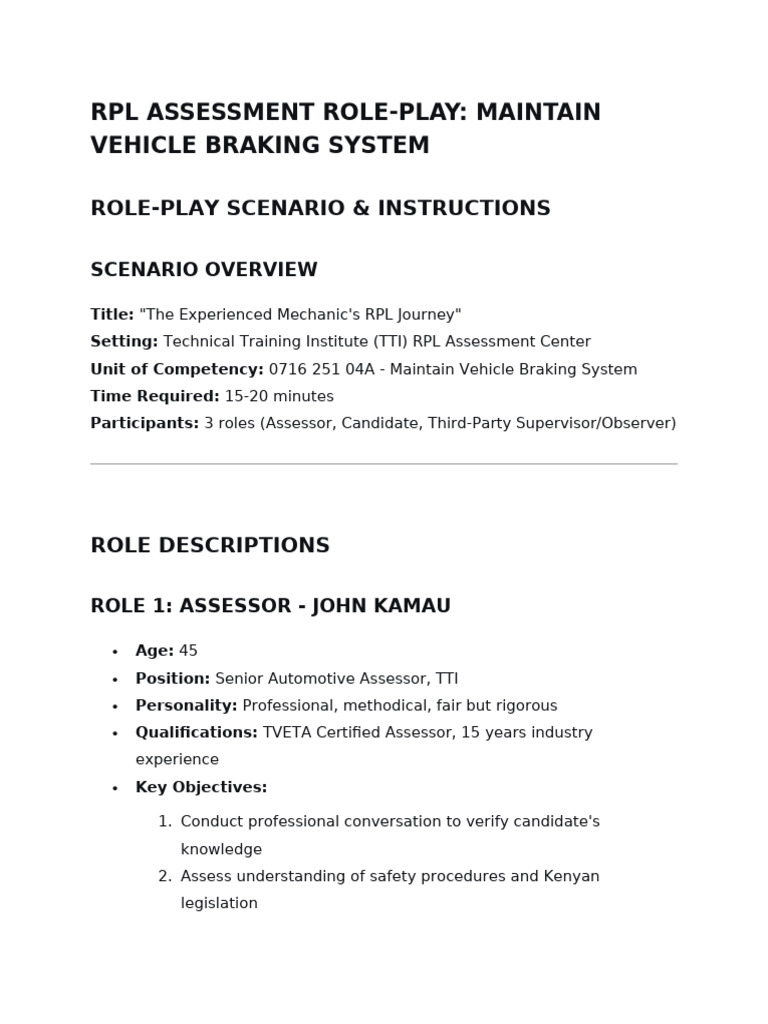 RPL Assessment Role Play | PDF