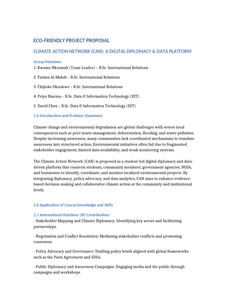 Climate Action Network Project Proposal | PDF | Governance | Policy