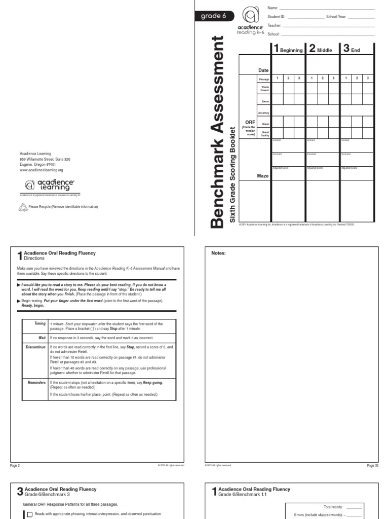 AcadienceReading Benchmark Scoring G6 | PDF | Underwater Diving