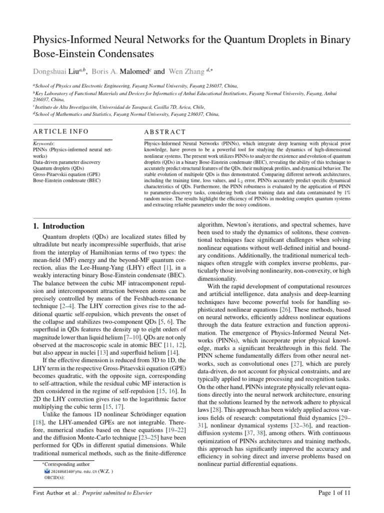 Physics-Informed Neural Networks For The Quantum Droplets in Binary ...