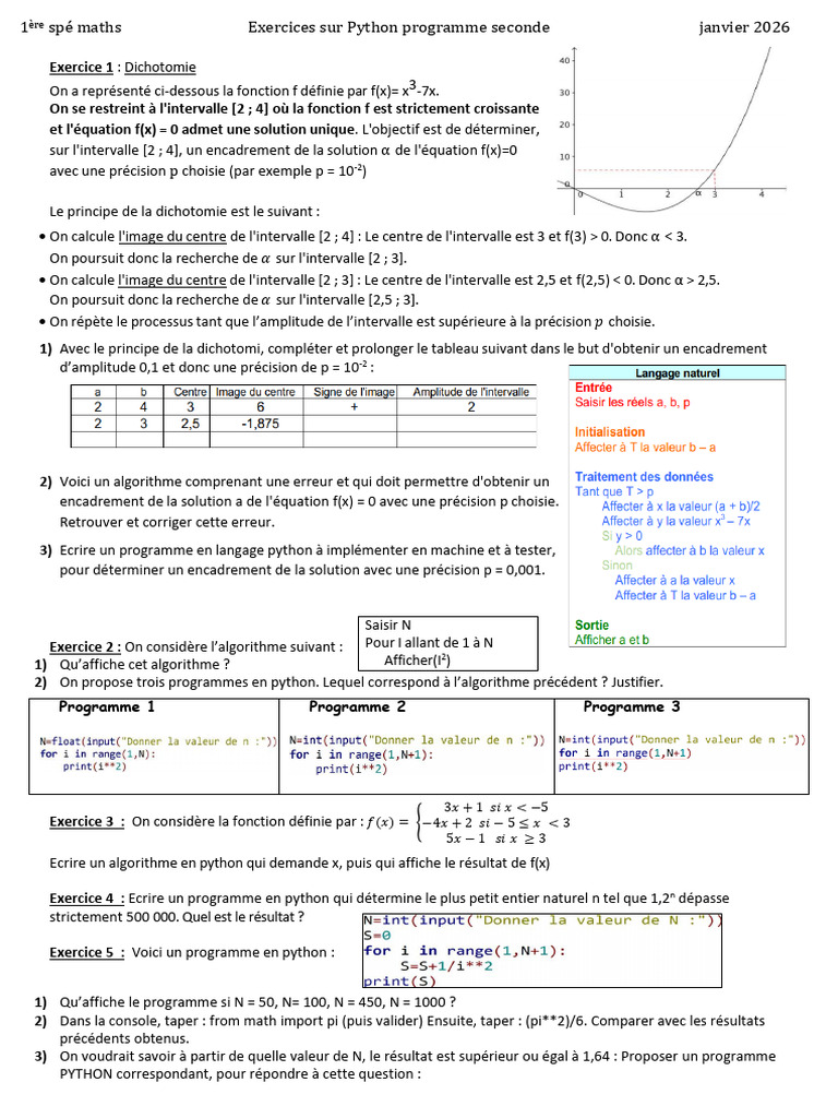 2026-01-Exercices Python | PDF | Programmation informatique | Algorithmes