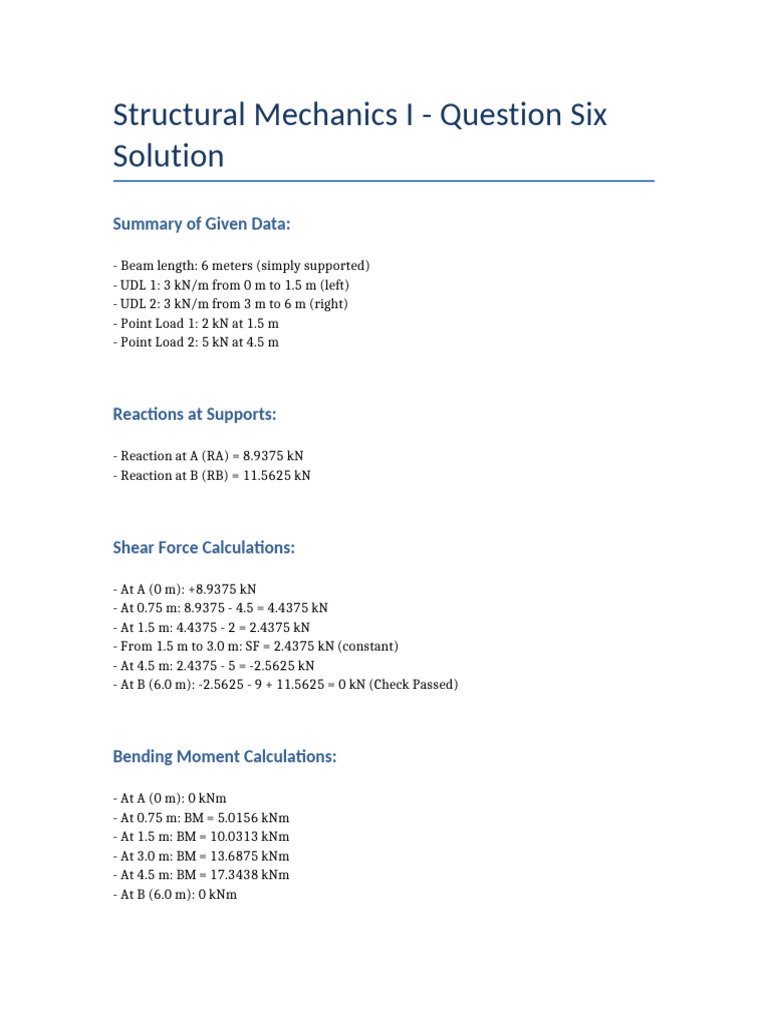 Question 6 Solution SF BM Diagrams | PDF