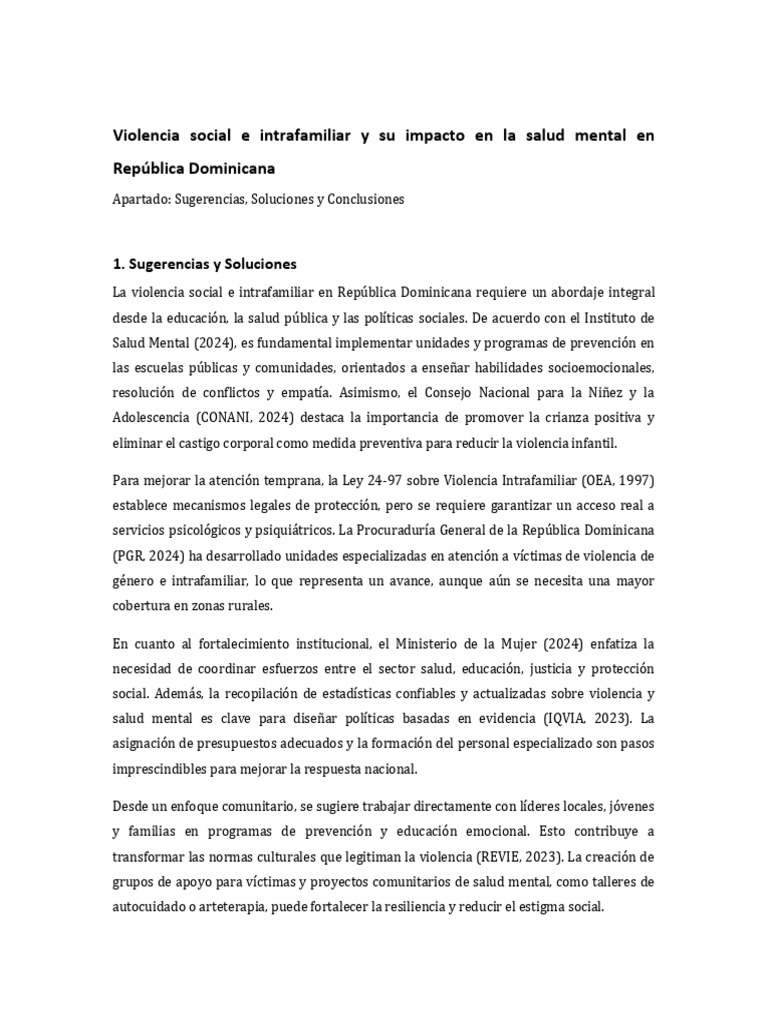 Violencia Social e Intrafamiliar y Su Impacto en La Salud Mental en ...