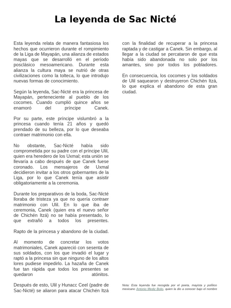 Leyenda Sac Nicté | PDF | Península de Yucatán | Pueblos indígenas de ...