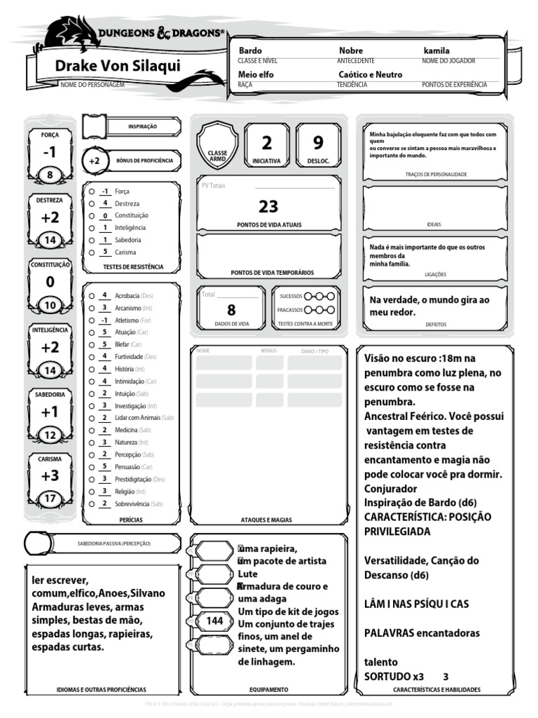 DeD Ficha Bardo Chanata | PDF