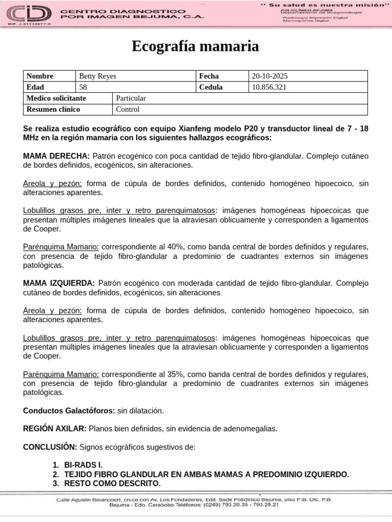 Ecografía Mamaria Betty Reyes | PDF