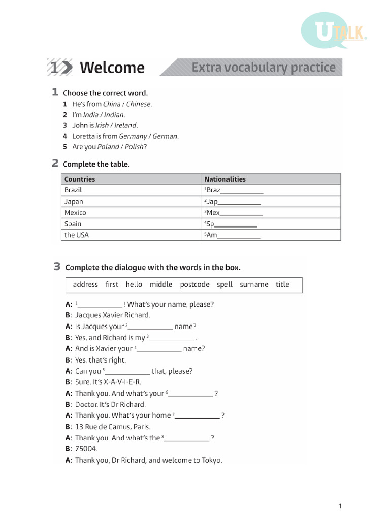 Photocopiable and Extra Vocabulary Activities - A1 | PDF