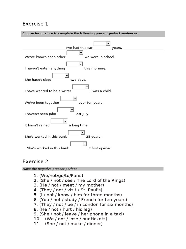 Exercises - Present Perfect Tense | PDF