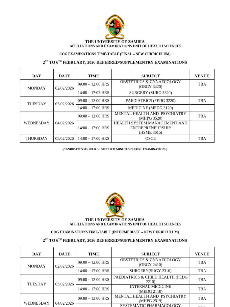 COG Exam Time Table, Feb 2026 | PDF | Medical Specialties | Clinical ...