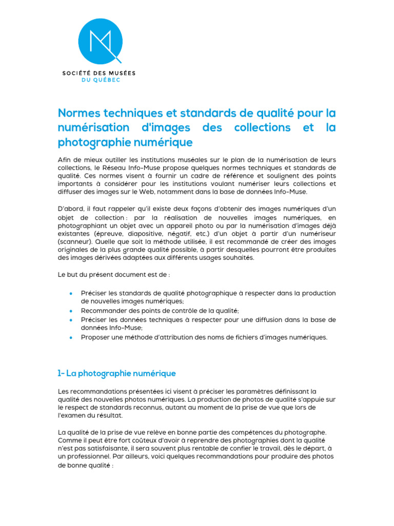 Normes Techniques Et Standards de Qualité - Numérisation Images | PDF ...