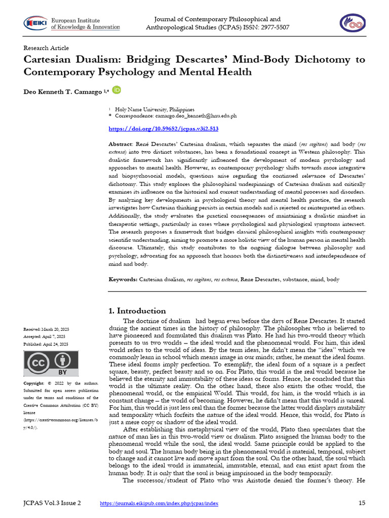 2 Camargo Cartesian+Dualism Bridging+Descartes+Mind Body+Dichotomy+to ...