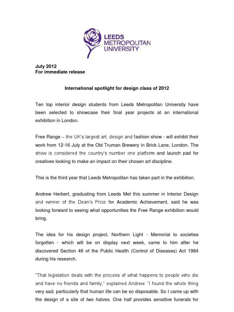 International Spotlight For Design Class Of 2012 Leeds