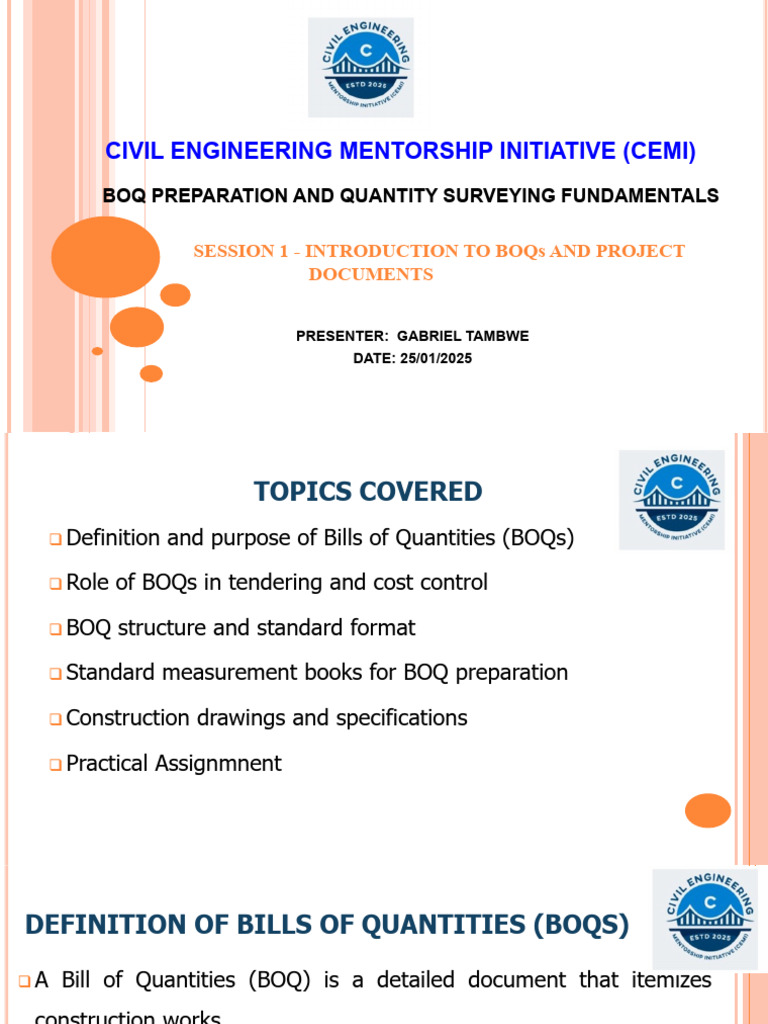 Boq Lesson 1-Introduction To Boqs and Project | PDF | Specification ...