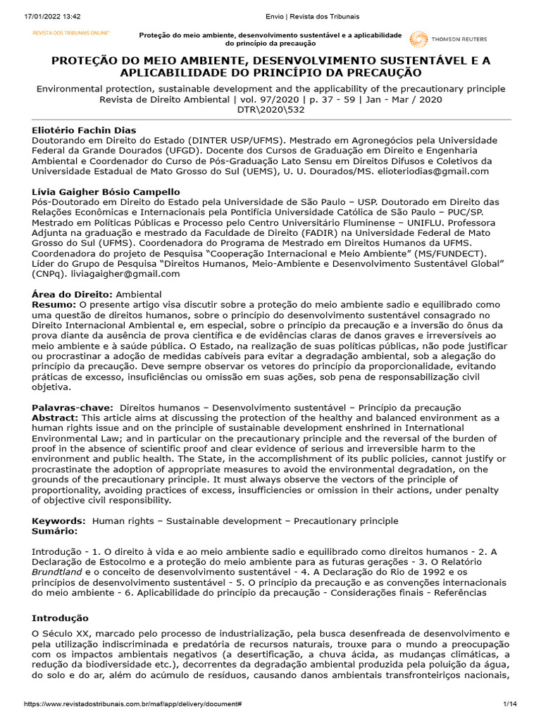 Artigo - Proteção Do Meio Ambiente, Desenvolvimento Sustentável ...