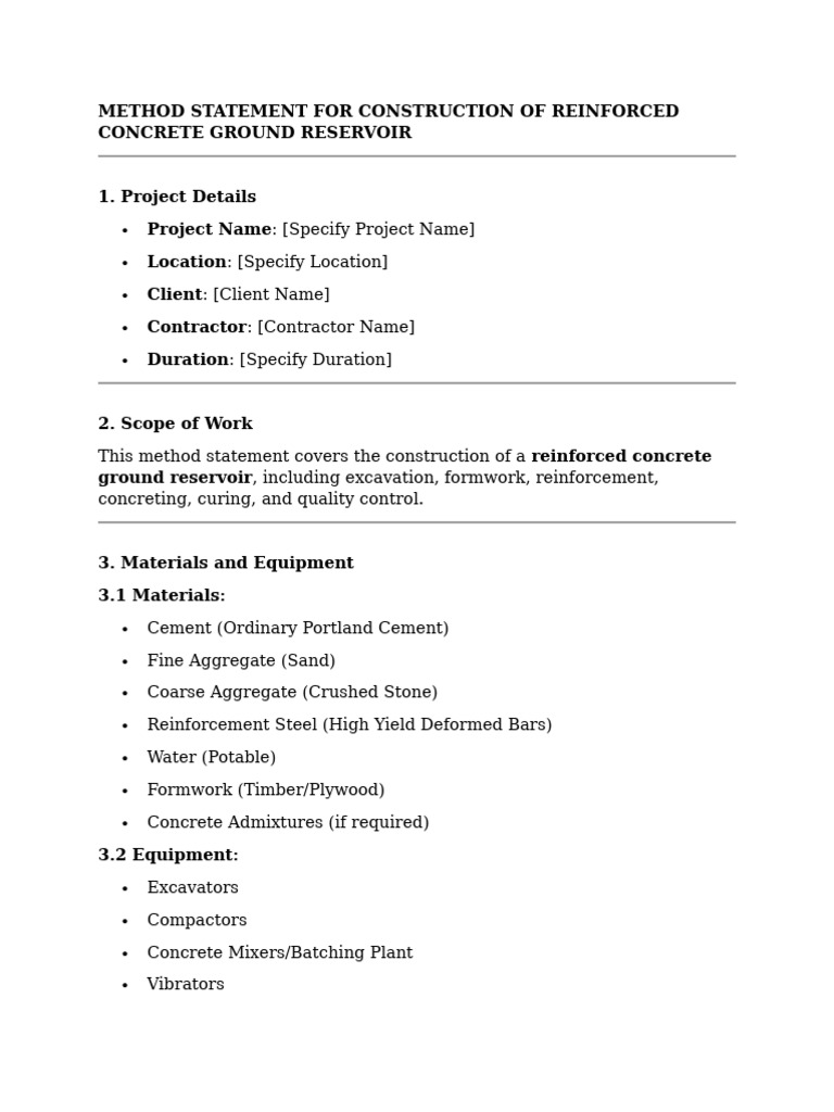 Method Statement For Construction of Reinforced Concrete Ground ...