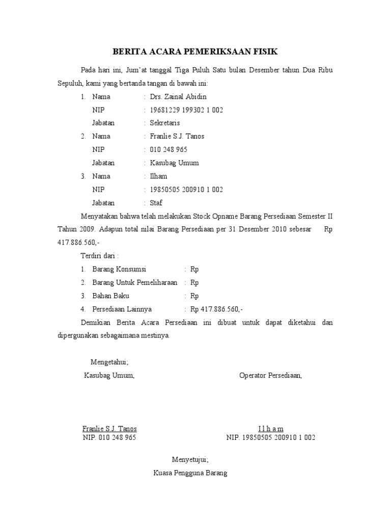 Contoh berita acara kerusakan