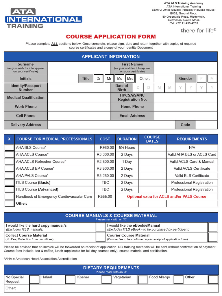 ATA_Course_Application_Form_Electronic_Feb_2021 | PDF | Indemnity | Receipt