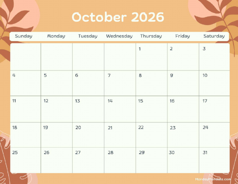October 2026 Calendar Printable Terracotta Landscape v2 | PDF