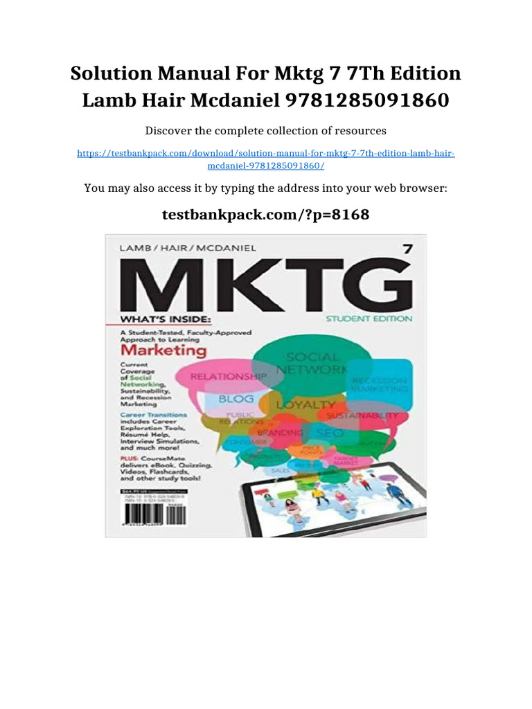 Solution Manual for MKTG 7 7th Edition Lamb Hair McDaniel 9781285091860 all chapters available ...