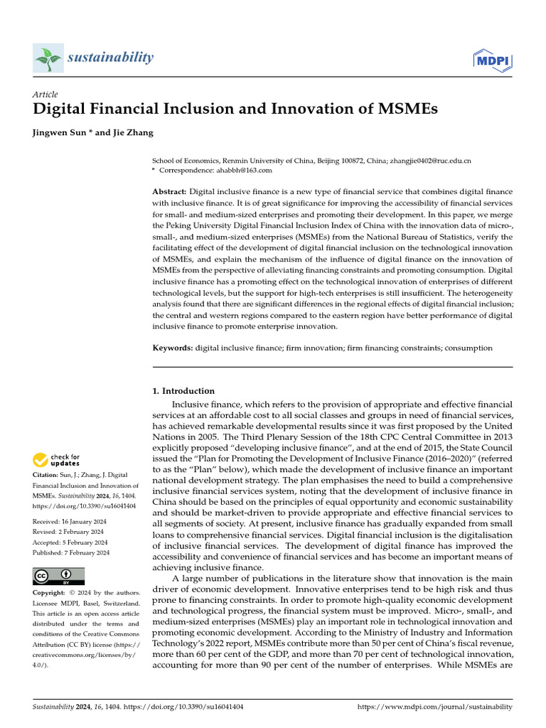 Digital Financial Inclusion and Innovation of MSMEs | PDF | Regression ...