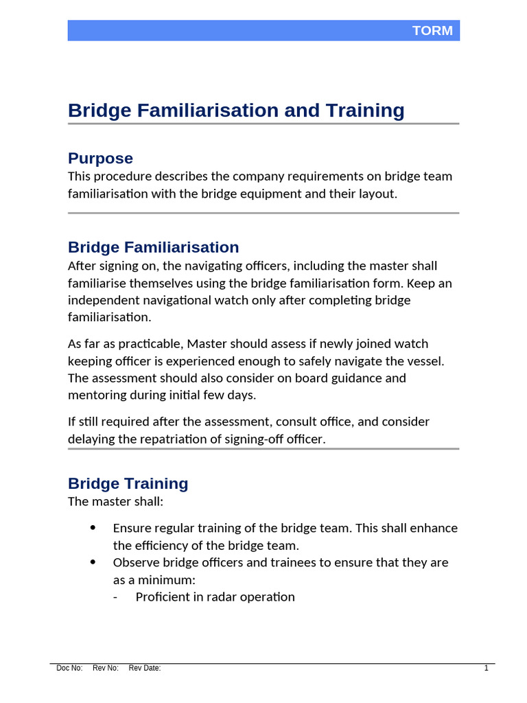01N.04.02.06 Bridge Familiarisation and Training | PDF