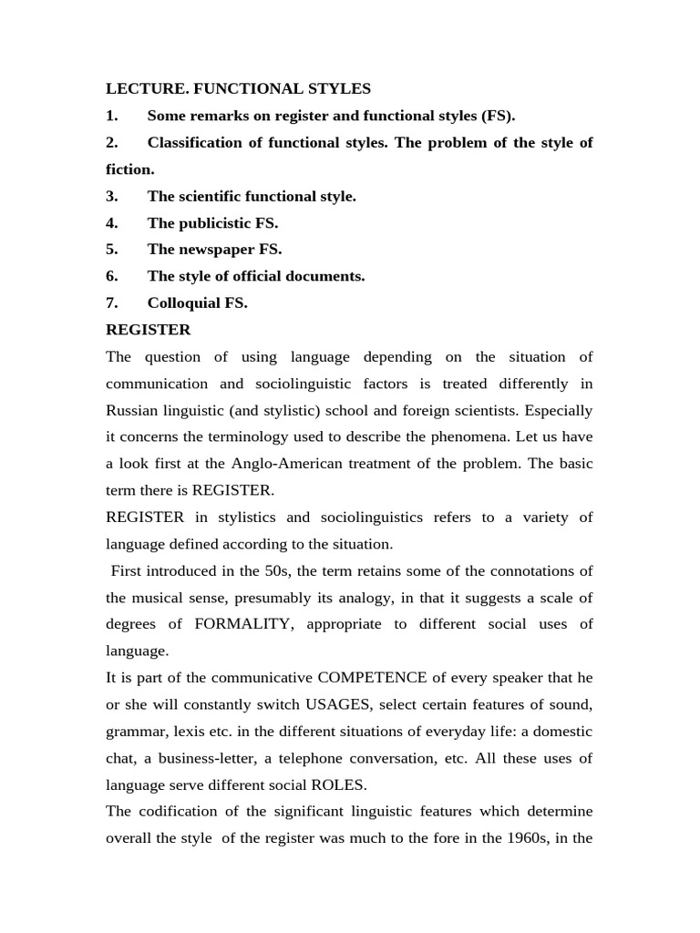 Functional Styles Thesis | PDF | Sentence (Linguistics) | Linguistics